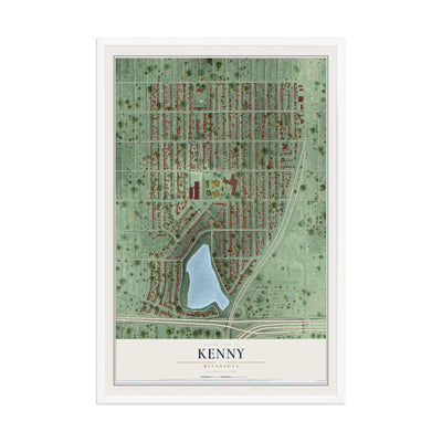 Map of Kenny, Minnesota, 12 x 18 inch print in a white wood frame