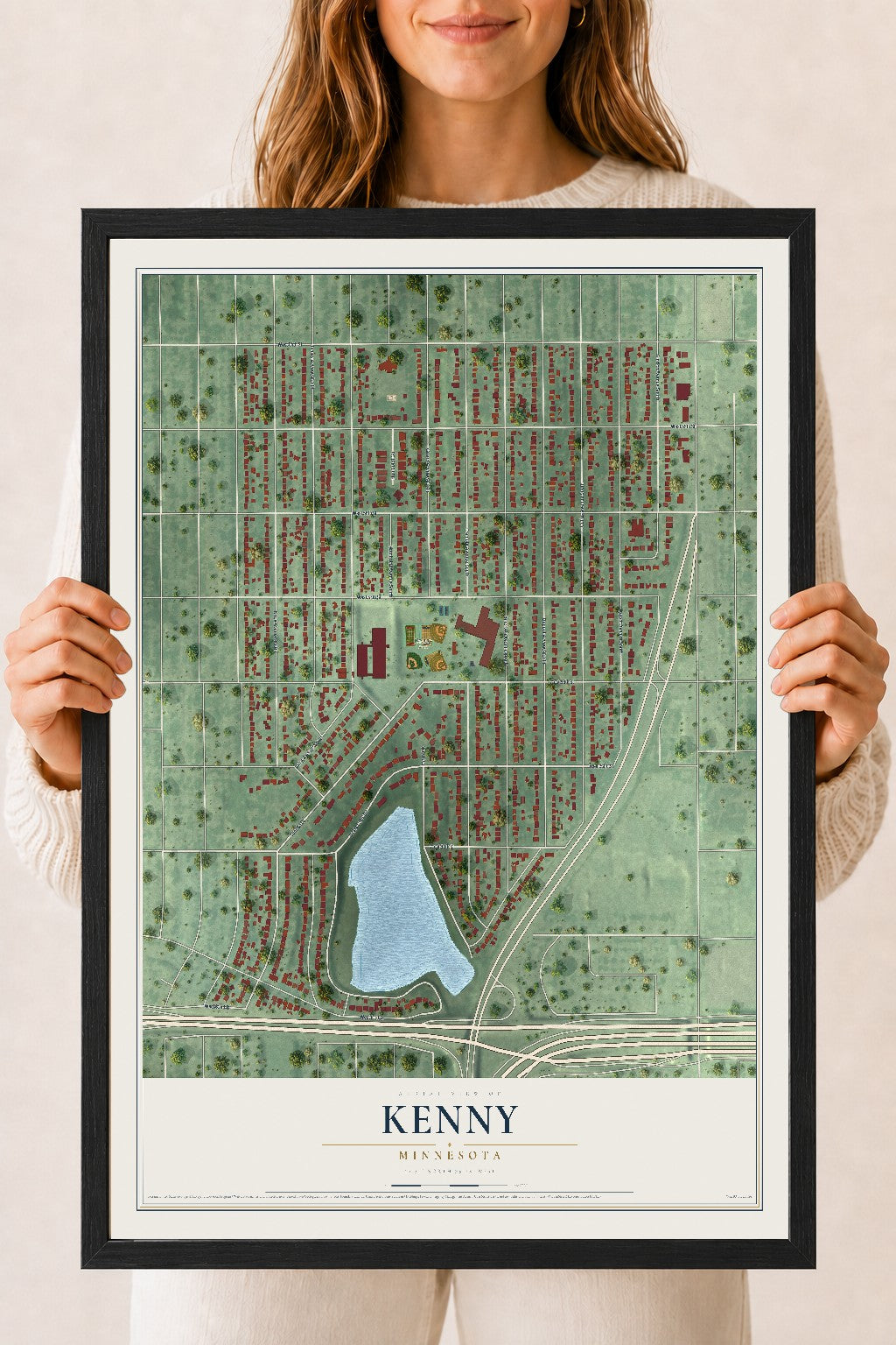 Map of Kenny, Minnesota, 18 x 24 inch print in a black wood frame