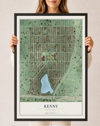 Map of Kenny, Minnesota, 24 x 36 inch print in a black wood frame
