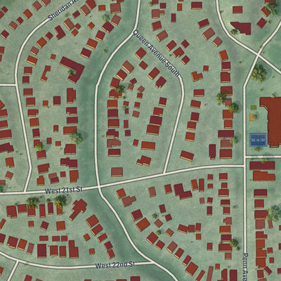 Close-up of the map of Kenwood, Minnesota print showing street and building detail