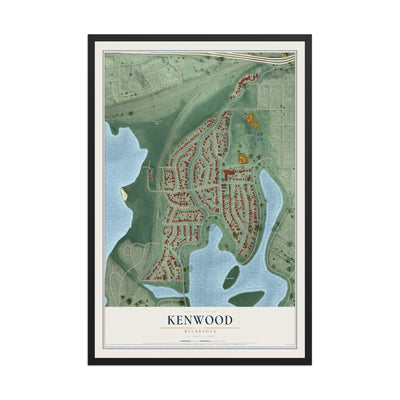 Map of Kenwood, Minnesota, 12 x 18 inch print in a black wood frame