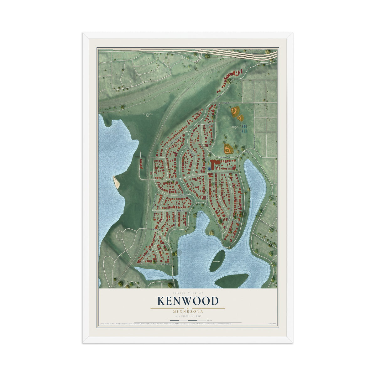 Map of Kenwood, Minnesota, 12 x 18 inch print in a white wood frame