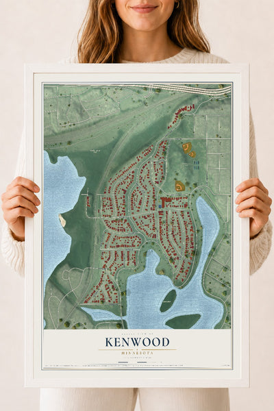 Map of Kenwood, Minnesota, 18 x 24 inch print in a white wood frame