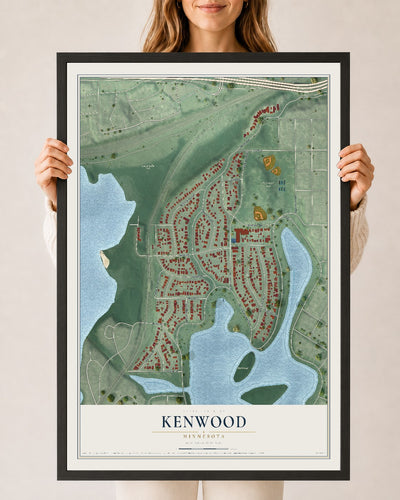 Map of Kenwood, Minnesota, 24 x 36 inch print in a black wood frame