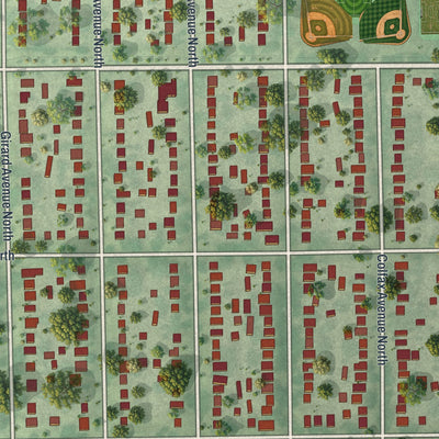 Close-up of the map of Lind - Bohanon, Minnesota print showing street and building detail