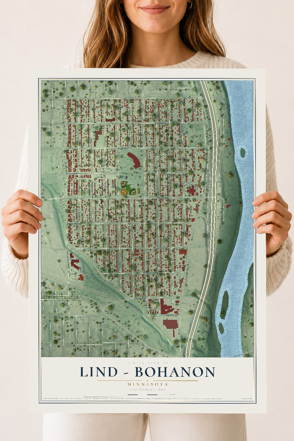 Map of Lind - Bohanon, Minnesota, 18 x 24 inch unframed archival matte print