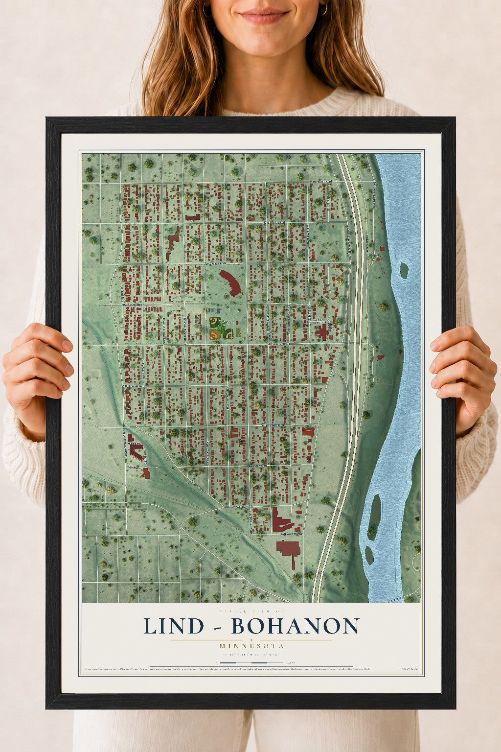 Map of Lind - Bohanon, Minnesota, 18 x 24 inch print in a black wood frame