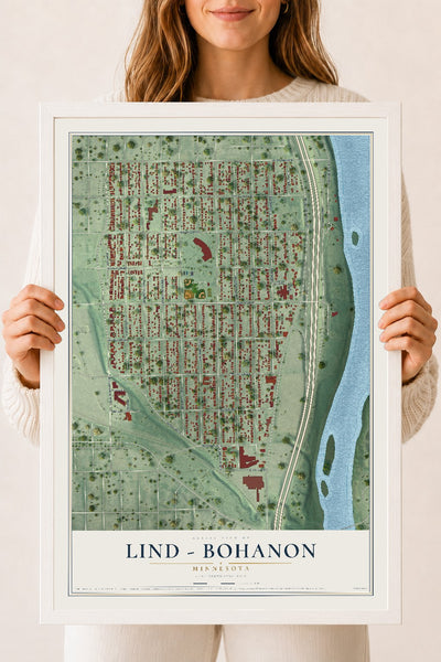 Map of Lind - Bohanon, Minnesota, 18 x 24 inch print in a white wood frame