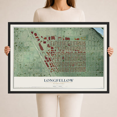 Map of Longfellow, Minnesota, 24 x 36 inch print in a black wood frame