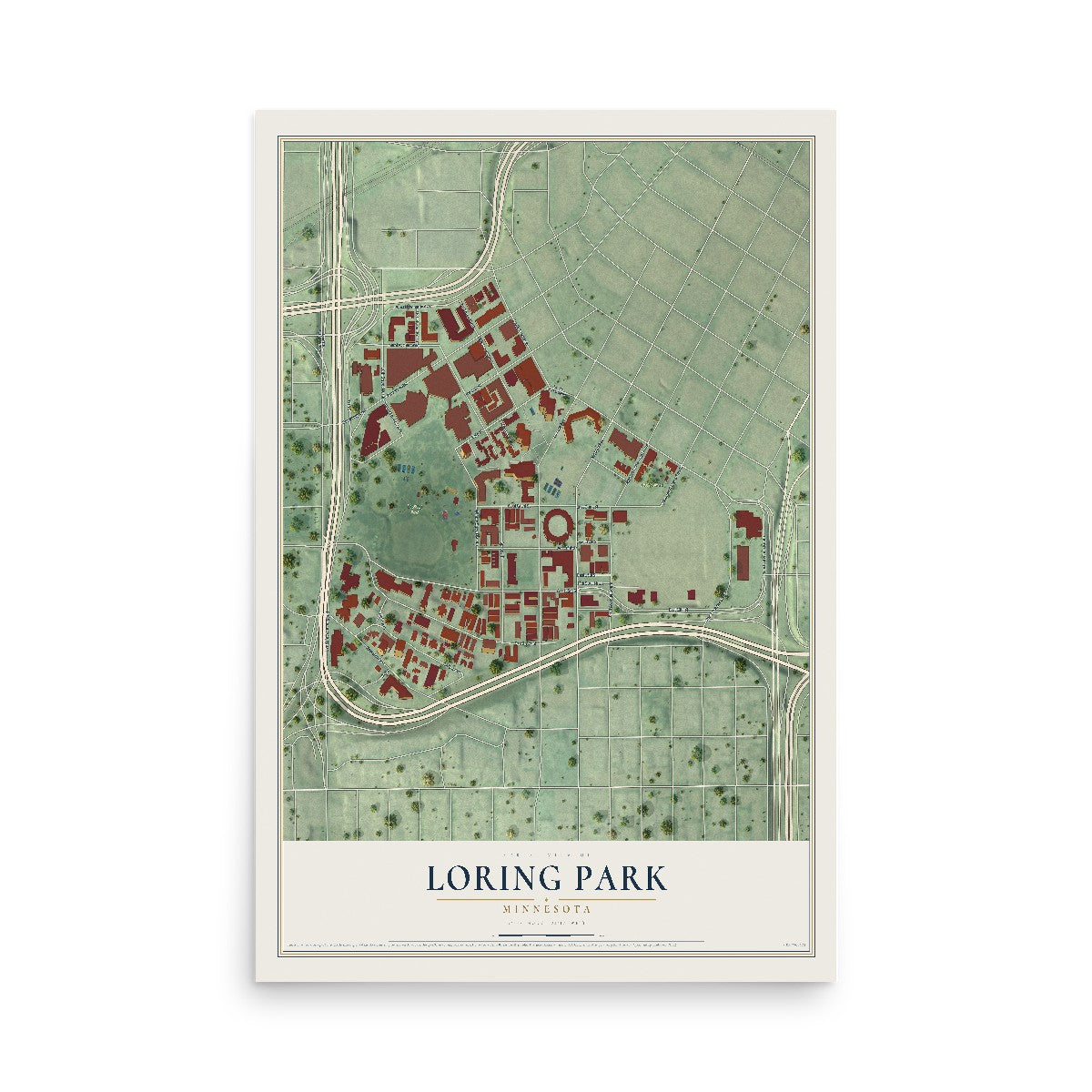 Map of Loring Park, Minnesota, 12 x 18 inch unframed archival matte print