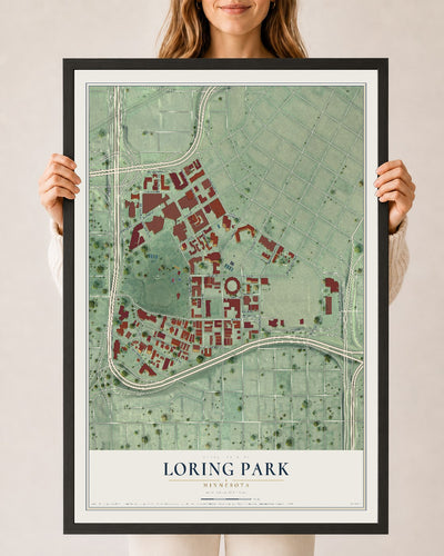 Map of Loring Park, Minnesota, 24 x 36 inch print in a black wood frame