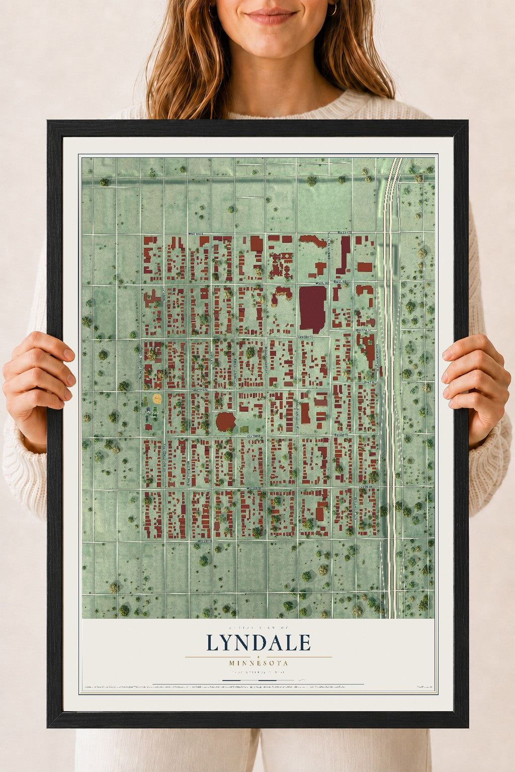 Map of Lyndale, Minnesota, 18 x 24 inch print in a black wood frame