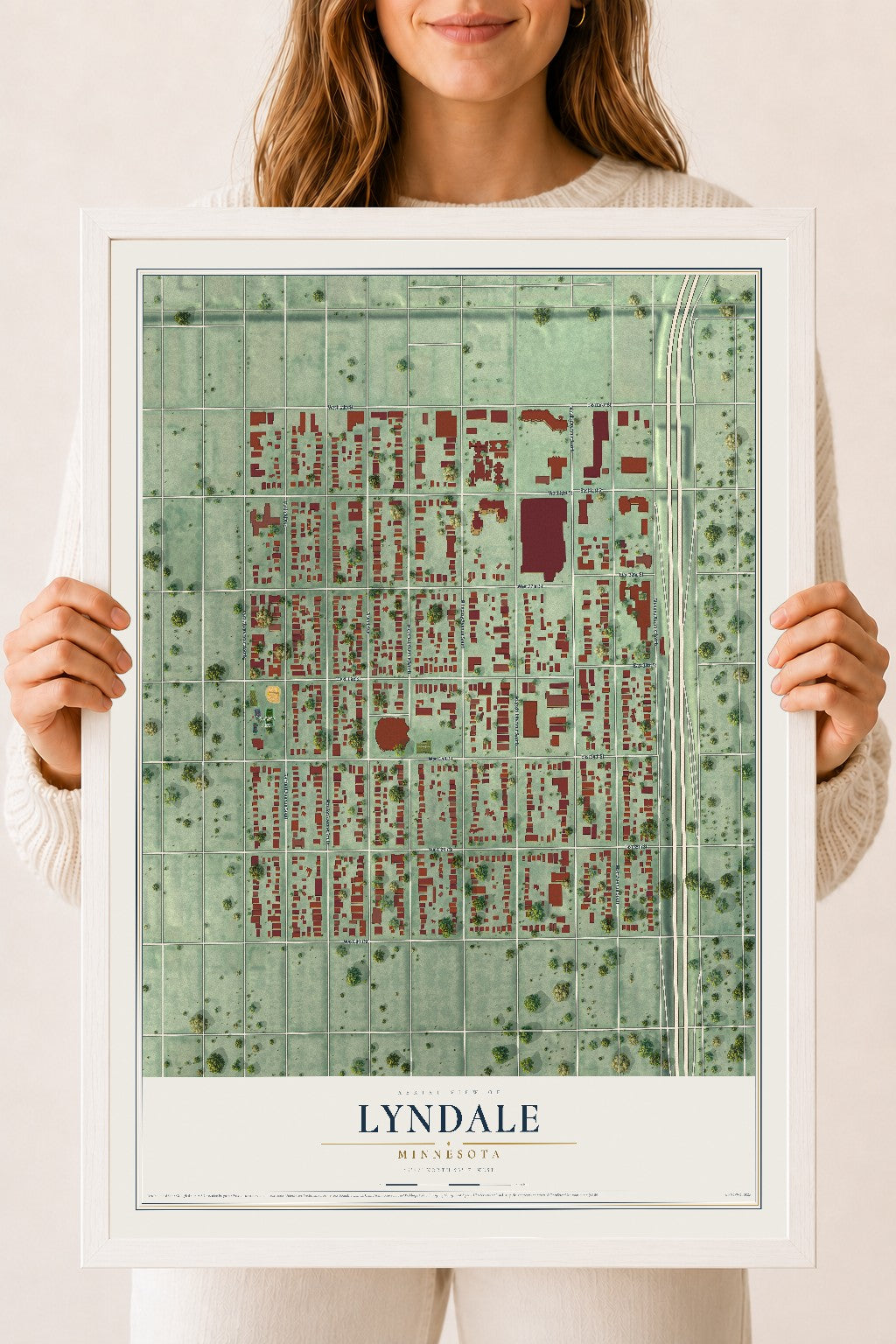 Map of Lyndale, Minnesota, 18 x 24 inch print in a white wood frame