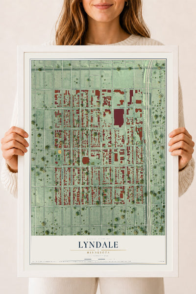 Map of Lyndale, Minnesota, 18 x 24 inch print in a white wood frame