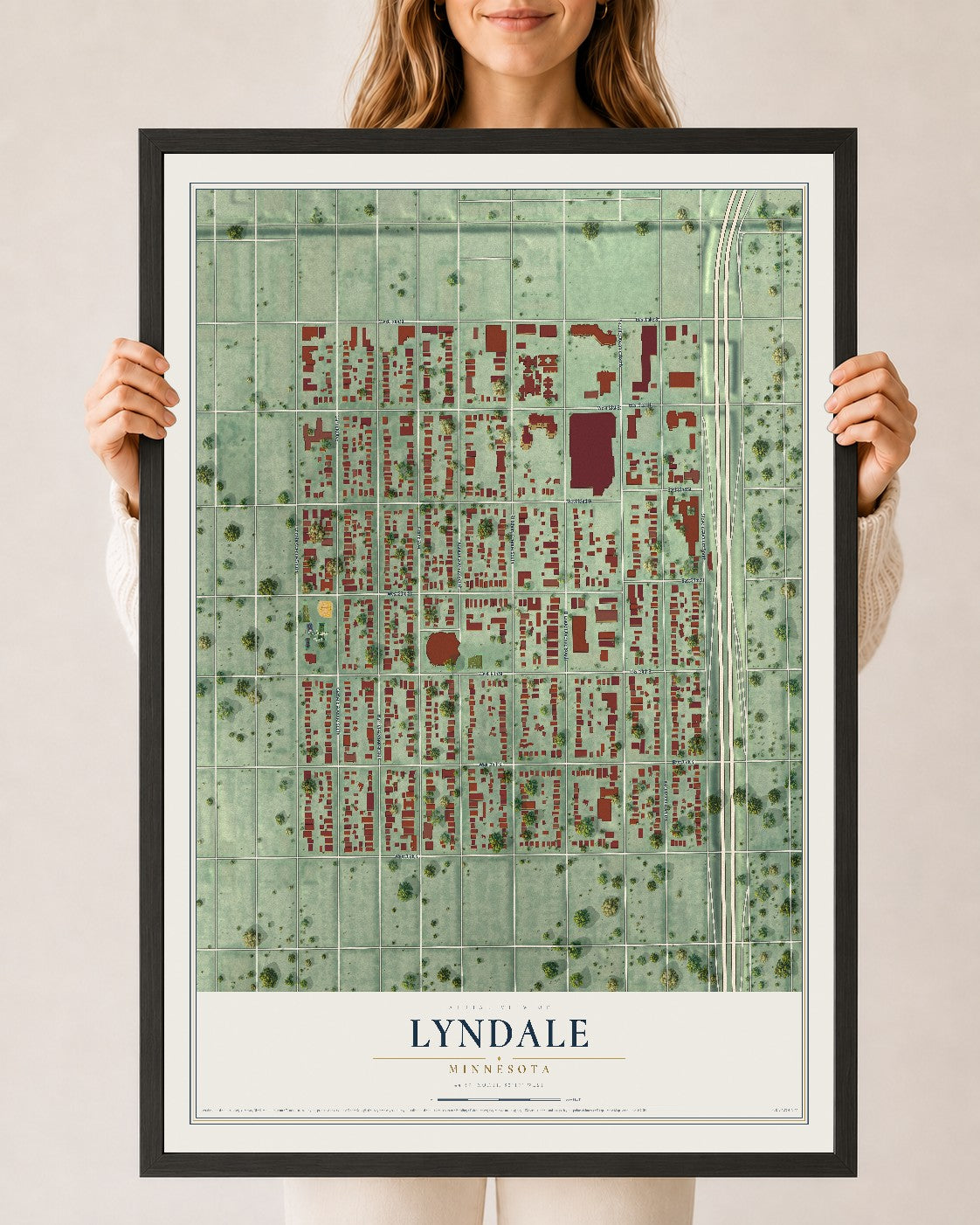 Map of Lyndale, Minnesota, 24 x 36 inch print in a black wood frame