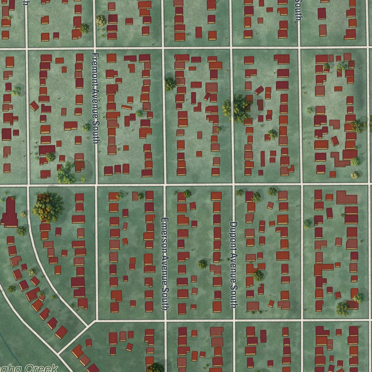 Close-up of the map of Lynnhurst, Minnesota print showing street and building detail
