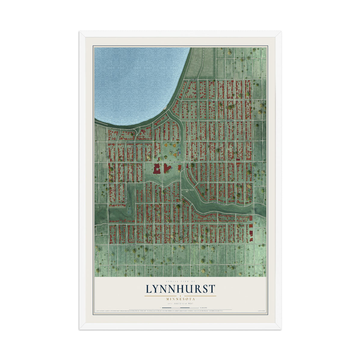 Map of Lynnhurst, Minnesota, 12 x 18 inch print in a white wood frame