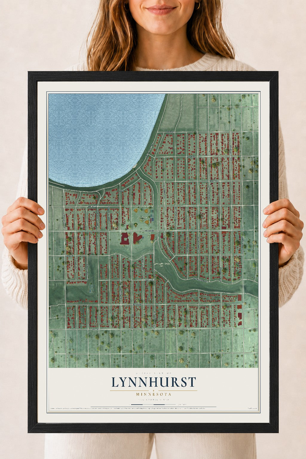 Map of Lynnhurst, Minnesota, 18 x 24 inch print in a black wood frame