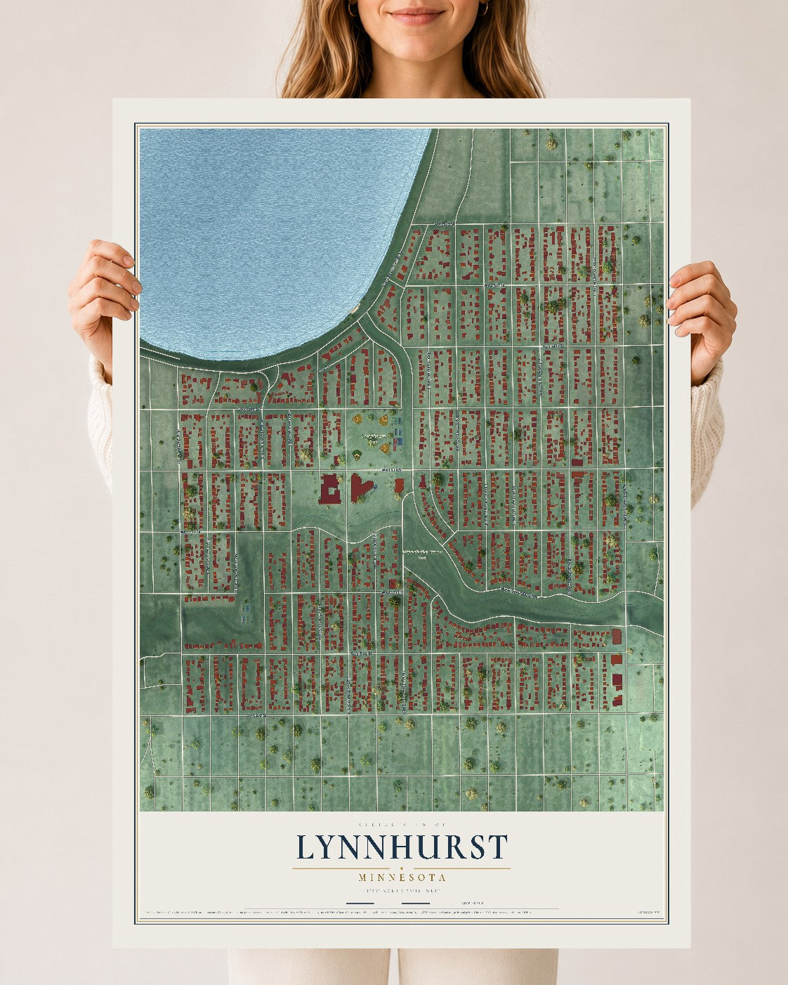 Map of Lynnhurst, Minnesota, 24 x 36 inch unframed archival matte print