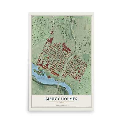 Map of Marcy Holmes, Minnesota, 12 x 18 inch unframed archival matte print