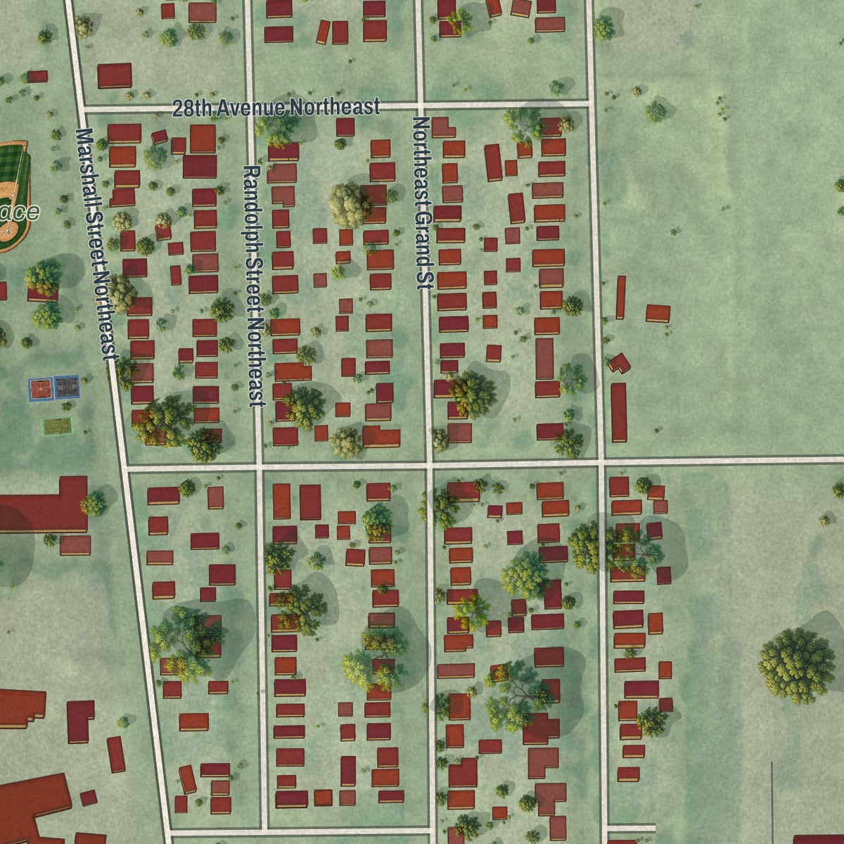 Close-up of the map of Marshall Terrace, Minnesota print showing street and building detail