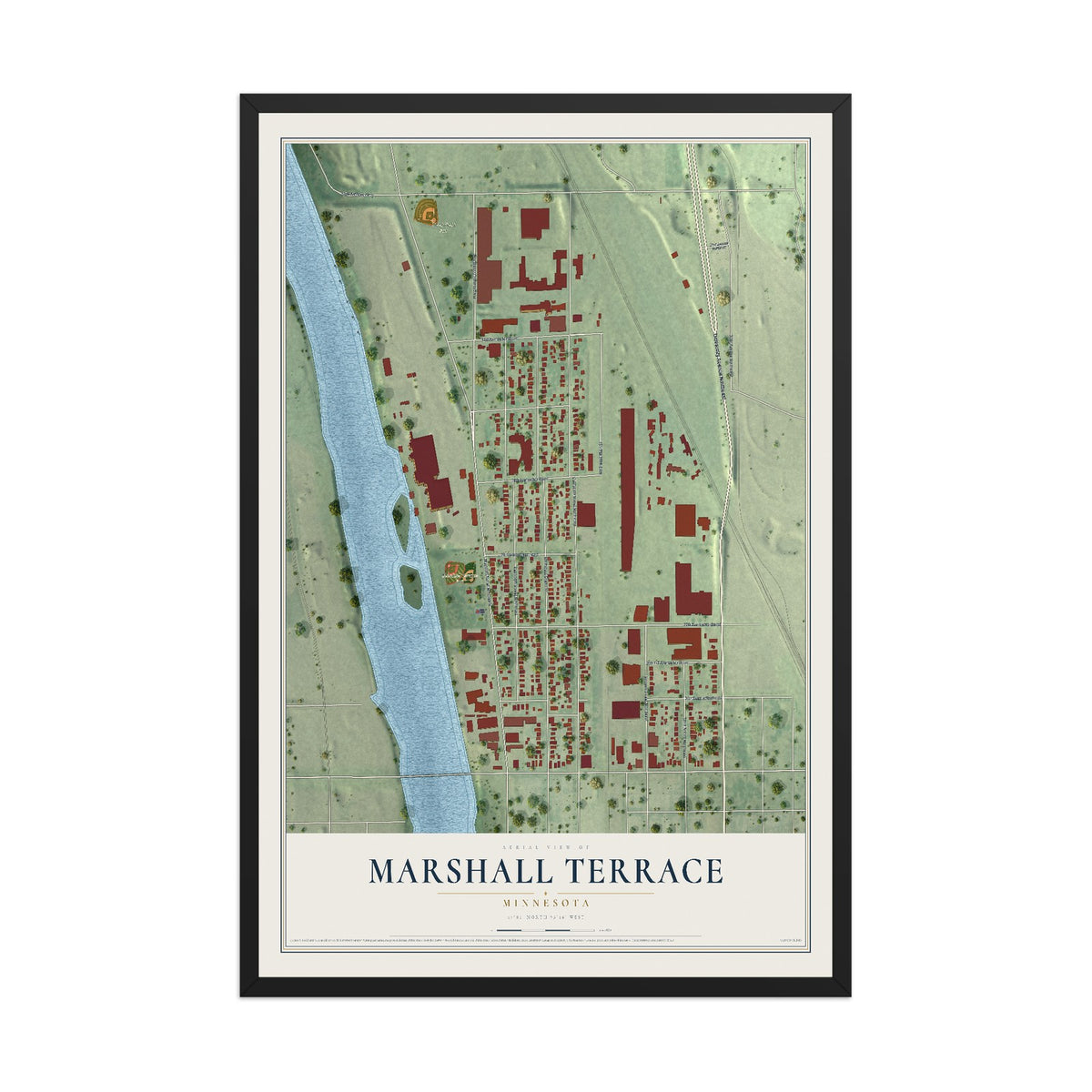 Map of Marshall Terrace, Minnesota, 12 x 18 inch print in a black wood frame