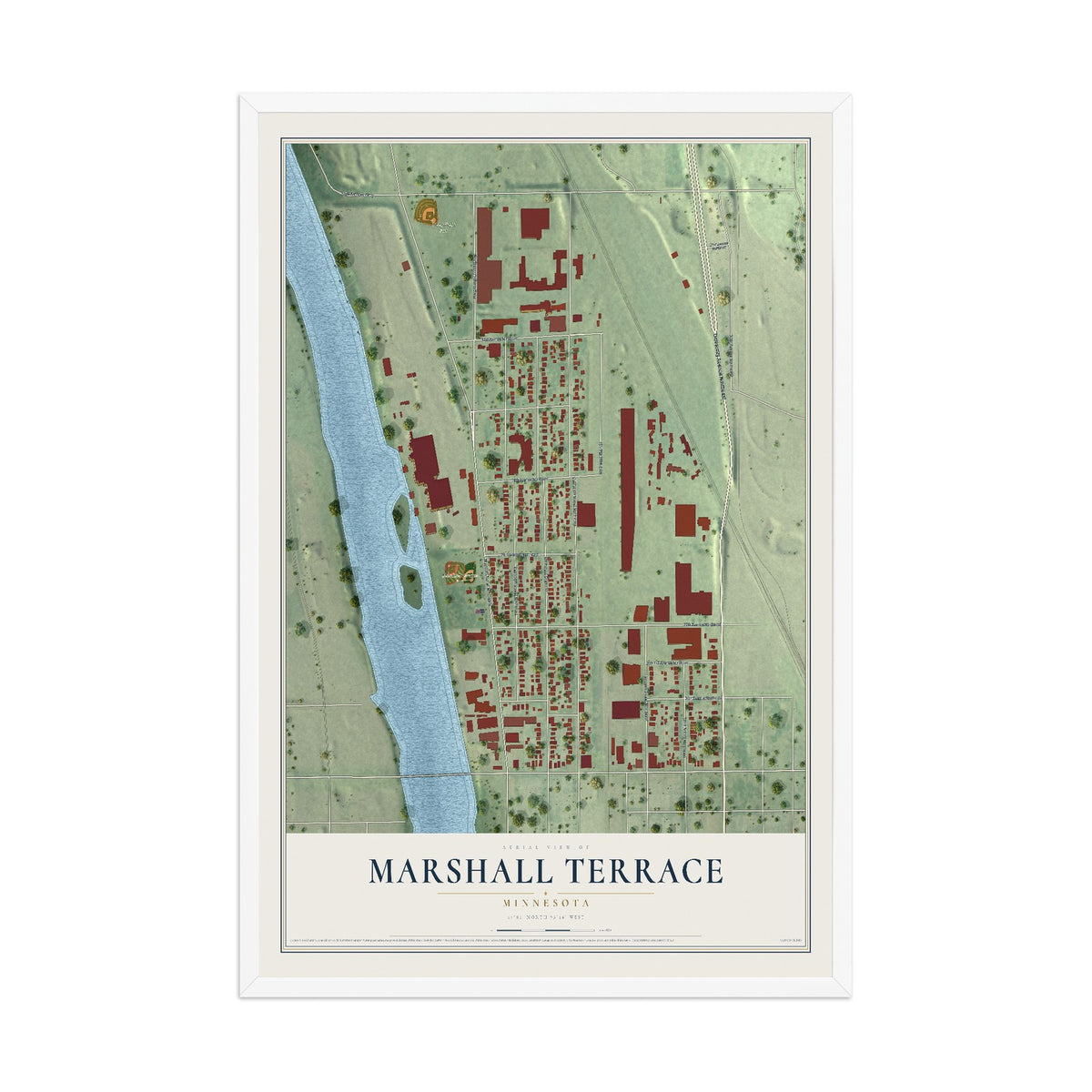 Map of Marshall Terrace, Minnesota, 12 x 18 inch print in a white wood frame