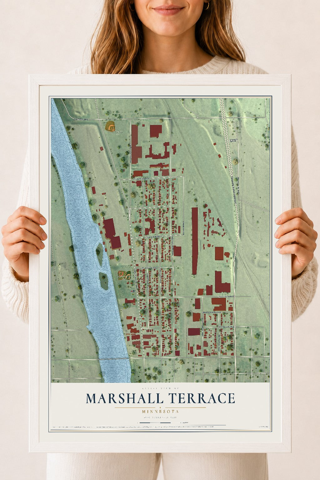 Map of Marshall Terrace, Minnesota, 18 x 24 inch print in a white wood frame