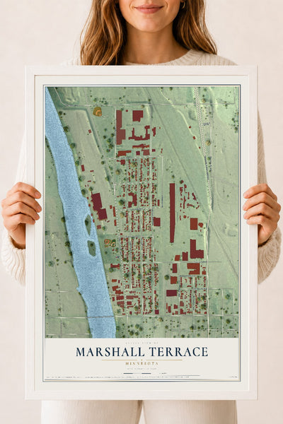 Map of Marshall Terrace, Minnesota, 18 x 24 inch print in a white wood frame