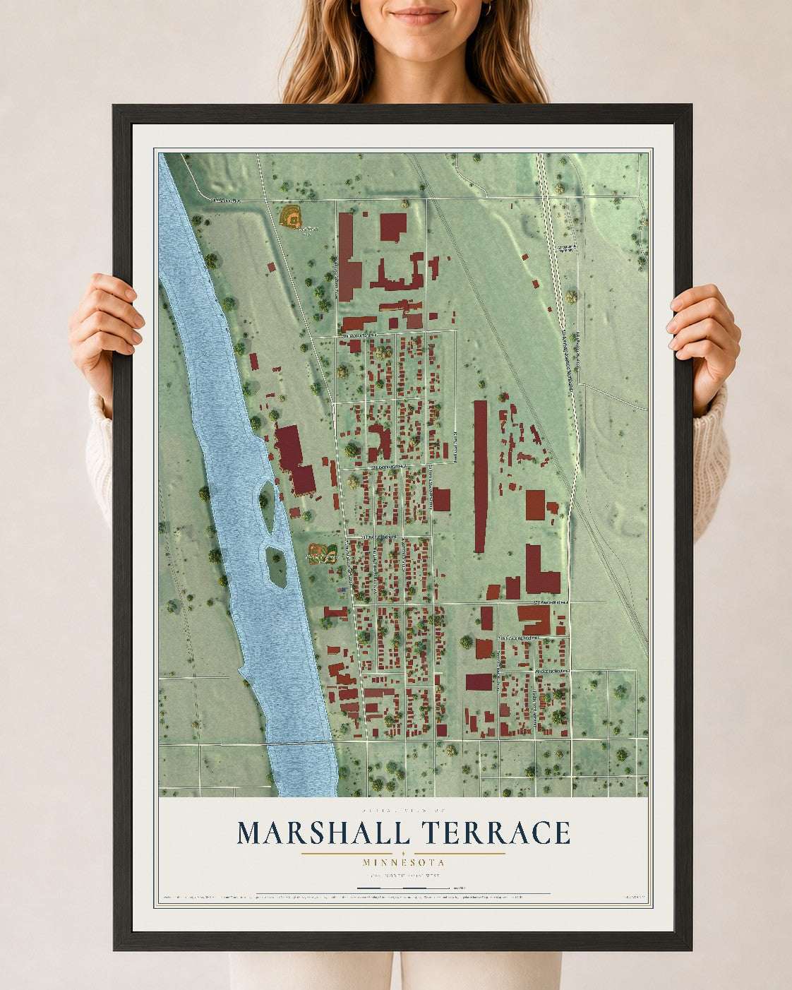 Map of Marshall Terrace, Minnesota, 24 x 36 inch print in a black wood frame