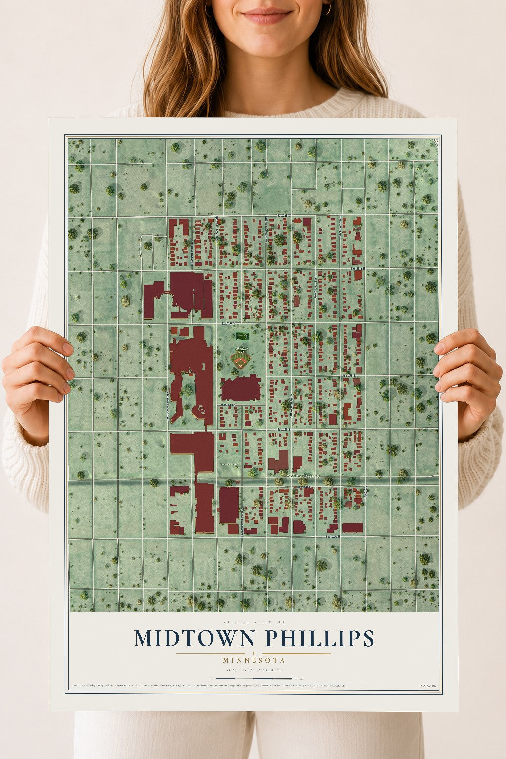 Map of Midtown Phillips, Minnesota, 18 x 24 inch unframed archival matte print