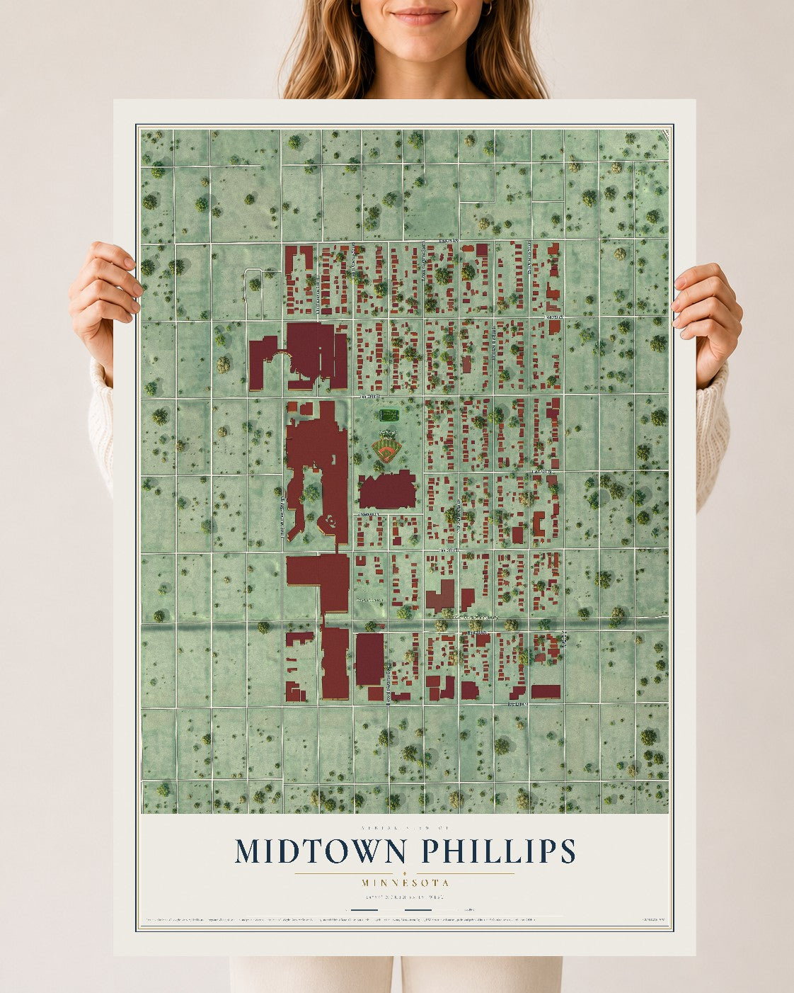 Map of Midtown Phillips, Minnesota, 24 x 36 inch unframed archival matte print