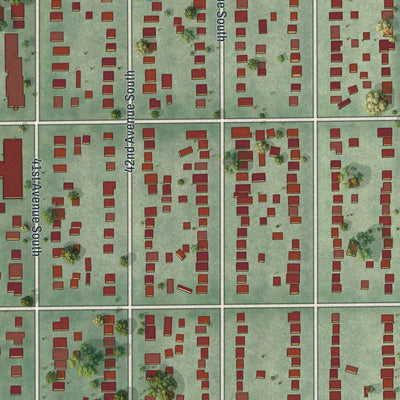 Close-up of the map of Minnehaha, Minnesota print showing street and building detail