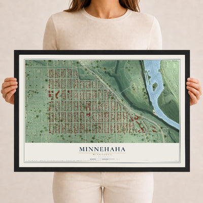 Map of Minnehaha, Minnesota, 12 x 18 inch print in a black wood frame