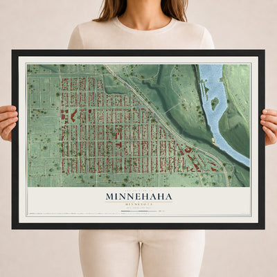 Map of Minnehaha, Minnesota, 18 x 24 inch print in a black wood frame