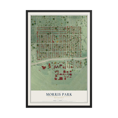Map of Morris Park, Minnesota, 12 x 18 inch print in a black wood frame