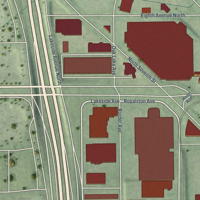 Second close-up of the map of North Loop, Minnesota print showing more streets and buildings