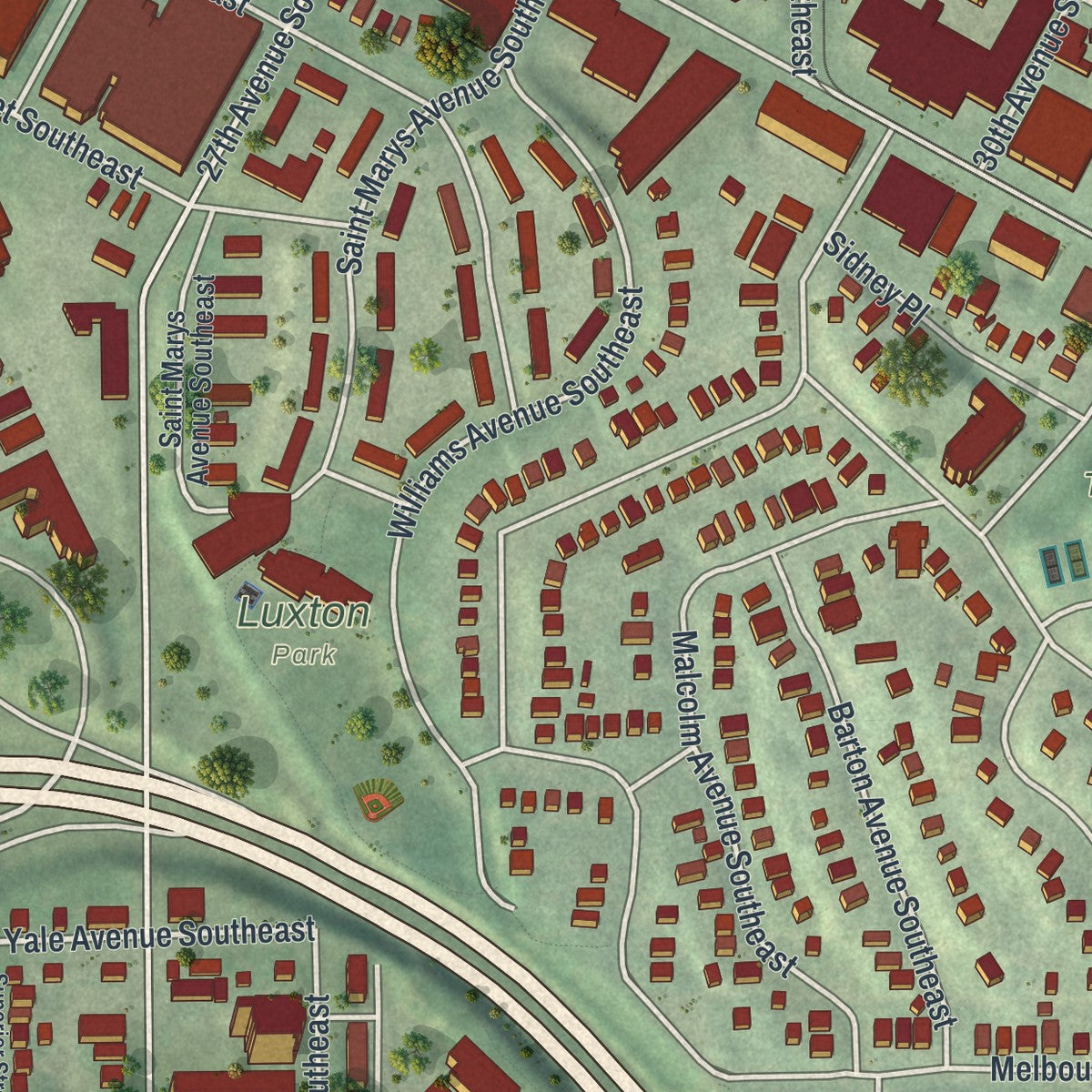 Second close-up of the map of Prospect Park - East River Road, Minnesota print showing more streets and buildings