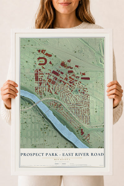 Map of Prospect Park - East River Road, Minnesota, 18 x 24 inch print in a white wood frame