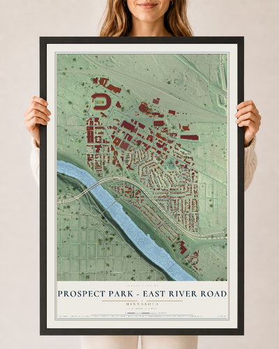 Map of Prospect Park - East River Road, Minnesota, 24 x 36 inch print in a black wood frame