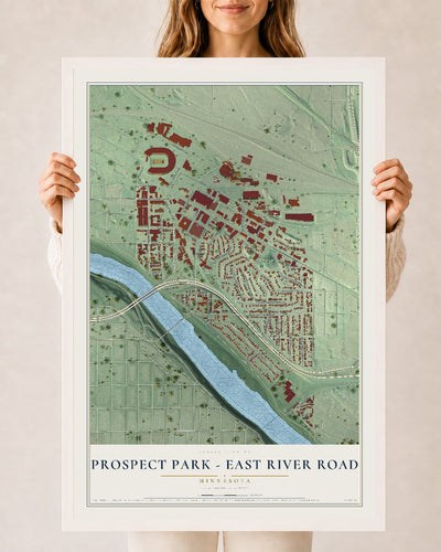 Map of Prospect Park - East River Road, Minnesota, 24 x 36 inch print in a white wood frame