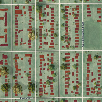 Close-up of the map of Regina, Minnesota print showing street and building detail