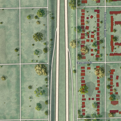 Second close-up of the map of Regina, Minnesota print showing more streets and buildings