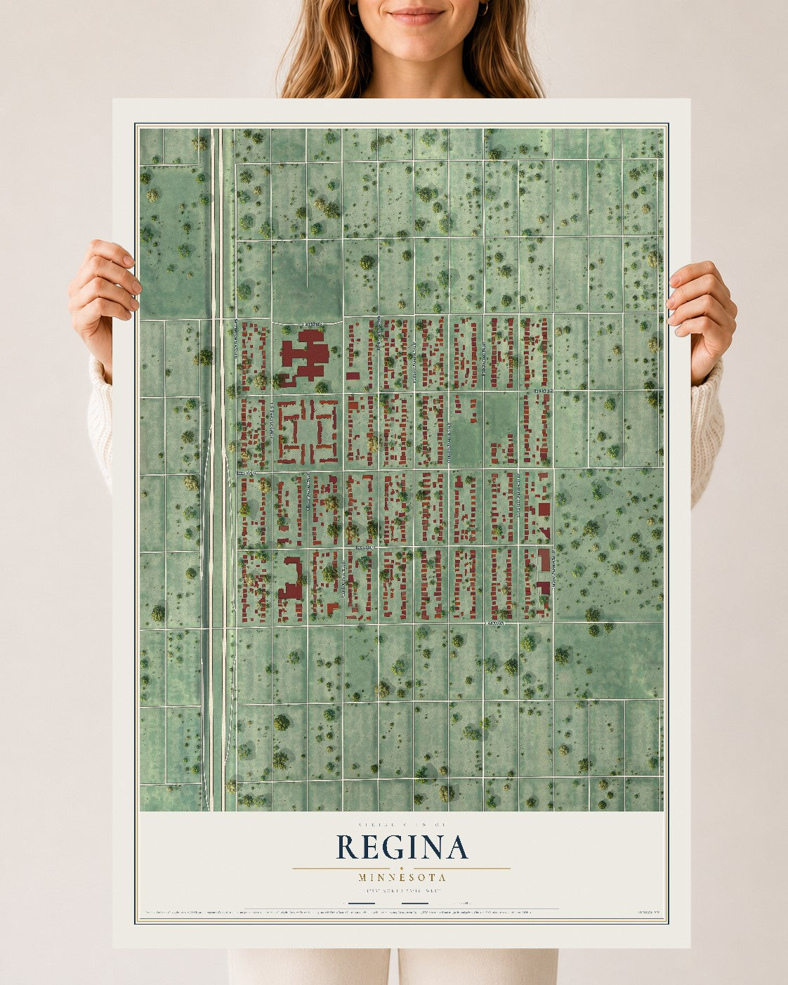 Map of Regina, Minnesota, 24 x 36 inch unframed archival matte print