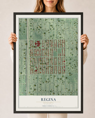 Map of Regina, Minnesota, 24 x 36 inch print in a black wood frame