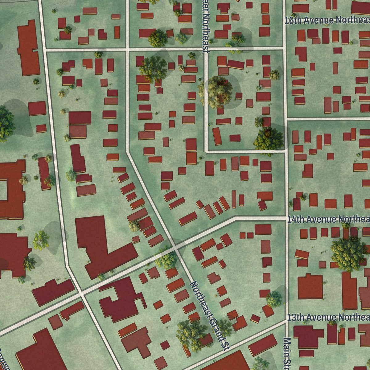 Second close-up of the map of Sheridan, Minnesota print showing more streets and buildings