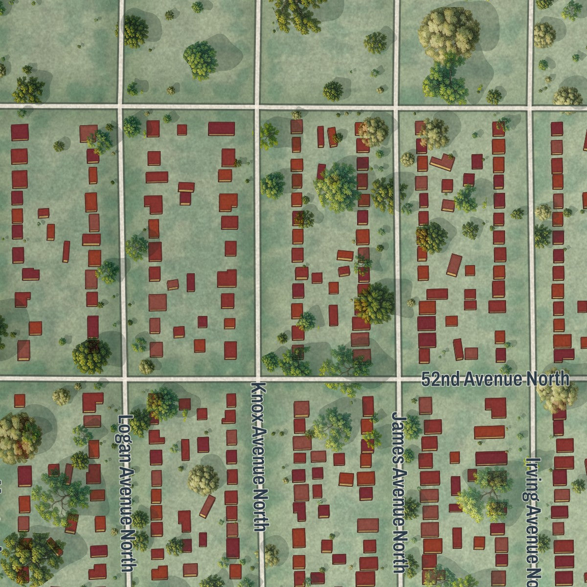 Close-up of the map of Shingle Creek, Minnesota print showing street and building detail