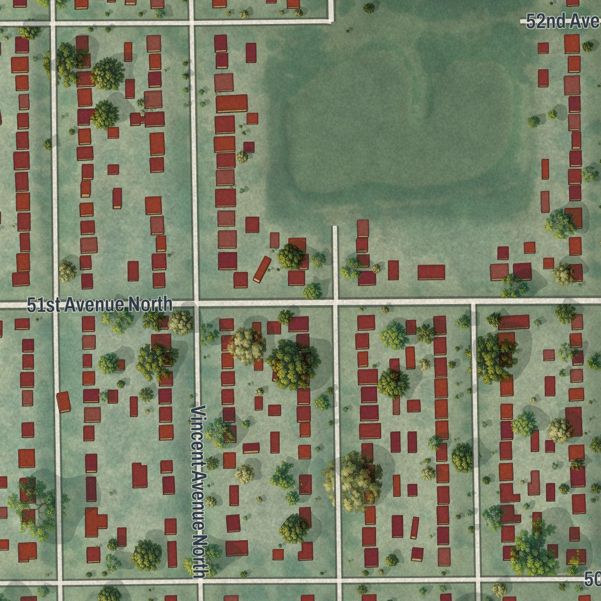 Second close-up of the map of Shingle Creek, Minnesota print showing more streets and buildings