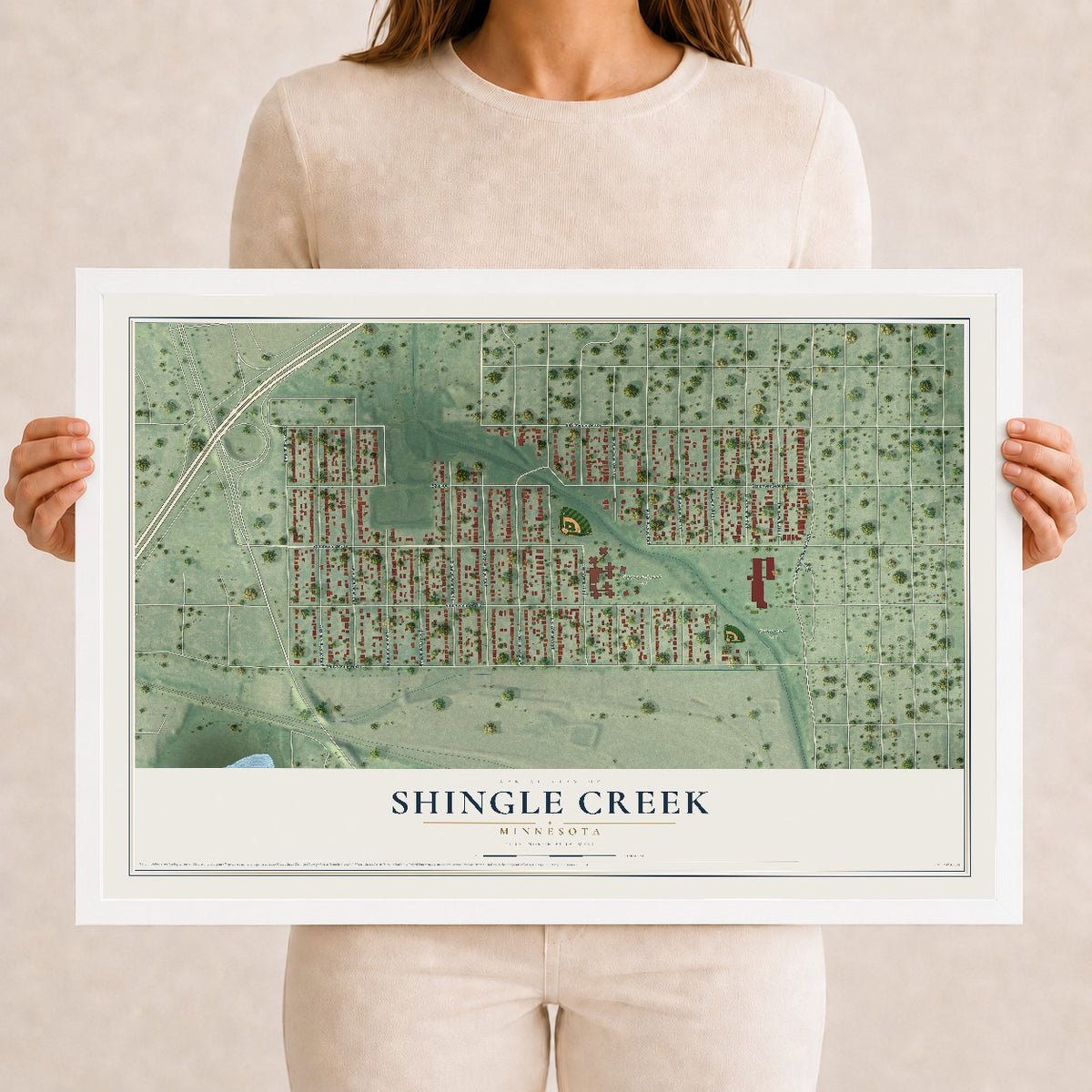 Map of Shingle Creek, Minnesota, 12 x 18 inch print in a white wood frame