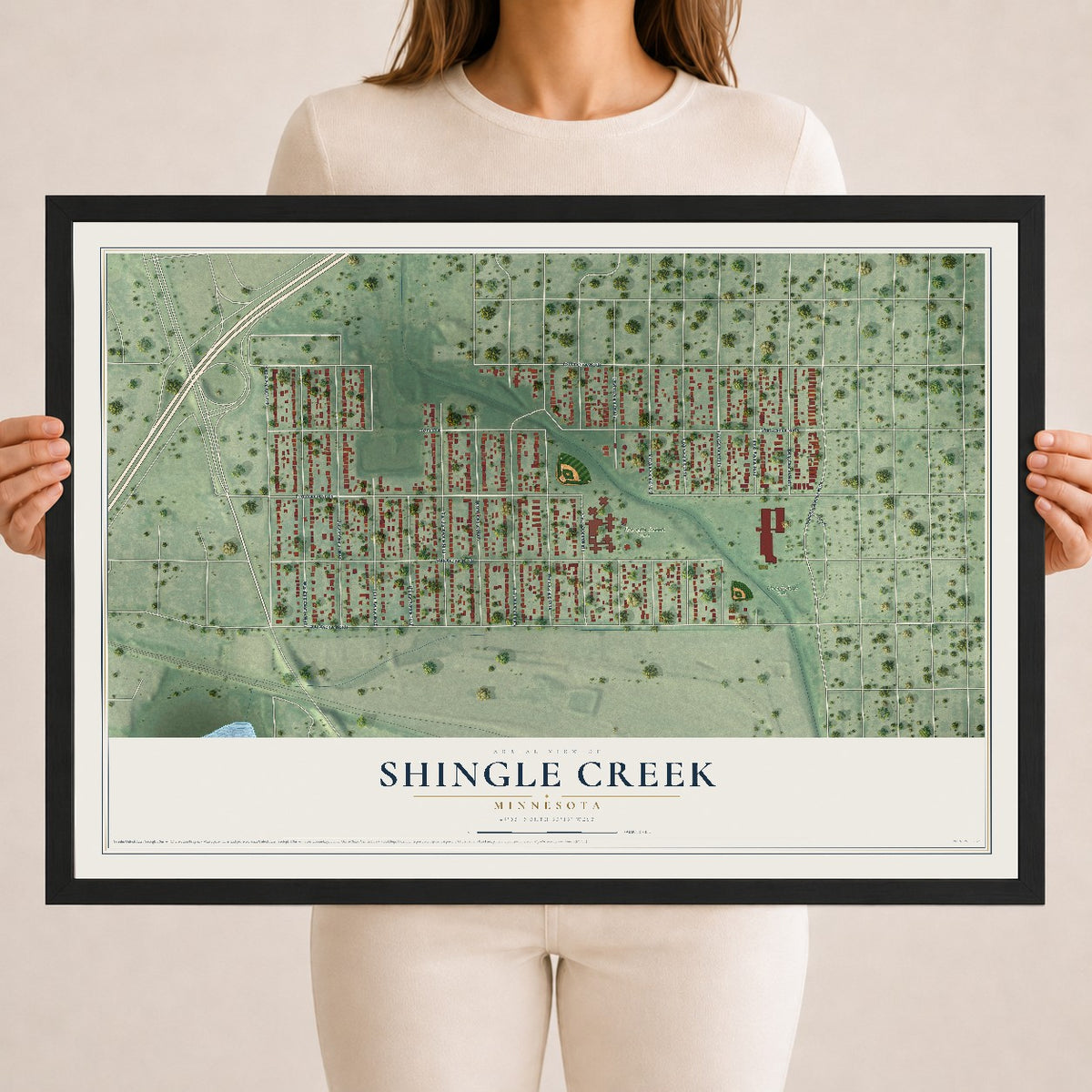 Map of Shingle Creek, Minnesota, 18 x 24 inch print in a black wood frame